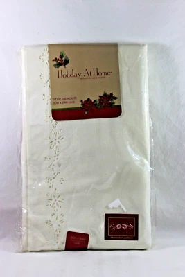 Holiday At Home Ivory Poinsettia Noel Oval Christmas Tablecloth 60" x 84". - Image 1 of 4