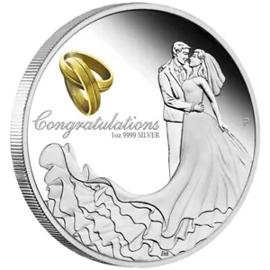 HOCHZEIT - 2022 1 Unze reines Silber farbige proof Münze - Perth neuwertig - Bild 1 von 4