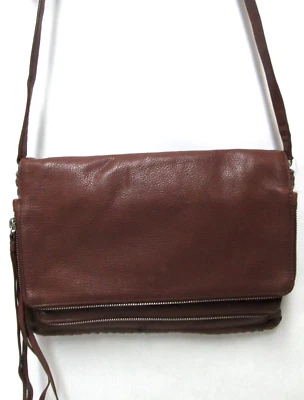 All Saints pebbled Leather crossbody bag purse brown woven trim adjustable brown - Image 1 of 4