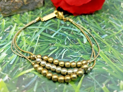 Brazalete Napier Firmado Tono Oro y Plata Bolas Estacionarias Triple Cadenas 7" Foto 1 de 4