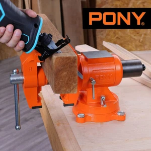 PONY Heavy Duty Bench Vises 360° Swivel Base With Anvil Utility Combination Vise - Picture 1 of 11