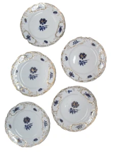 Coalport plates White w/ Cobalt blue flowers Insects Butterf Gold gilt 1875-1881 - Bild 1 von 12