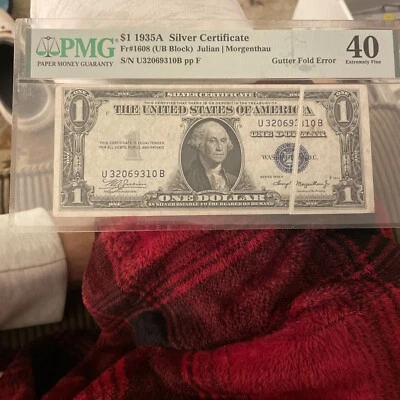 1935A $1 Silver Certificate  PMG 40 Fr #1608  Gutter Fold Error Extremely Fine - Image 1 of 4