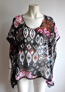 Tom Tailor Chiffon Bluse Tunika luftige Boho Sommerbluse Cape Ethno Muster 40 42 - Picture 1 of 11