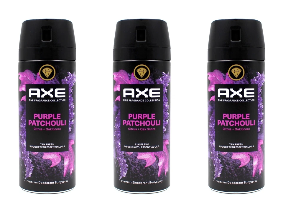 Axe Purple Patchouli Deodorant Bodyspray Deospray , 3x150ml EAN8720181418396