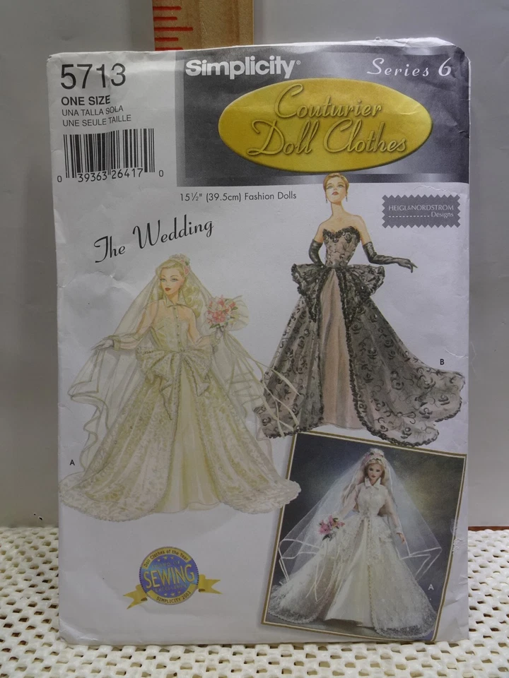 Simplicity 5713 Couturier 15 1/2" Doll Clothes Pattern The Wedding Series 6 Gene