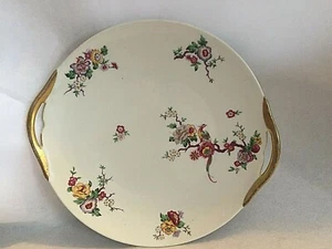 Limoges Servierplatte mit Goldrand und Blumengriff - Bild 1 von 4