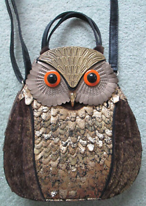 Owl Shaped Purse Handbag ~ Top Handles, Cross & Shoulder Strap ~ 3D Type Design