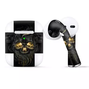 Skins Wraps compatible for Apple Airpods golden Skull - Picture 1 of 2
