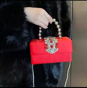 Luxury Vintage Rhinestone Box Evening Bag, With Faux Pearl Handle - Picture 1 of 7