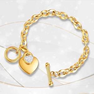 New Womens 18K Gold Plated Stainless Steel Hearts CZ Charm Bracelet Waterproof - Picture 1 of 10