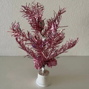Vintage Christmas 60s Pink Tinsel Tree Japan 8in - Picture 1 of 12