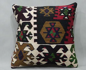 16''x16'' Anatolian Boho Cottage Pillow Turkish Kilim Pillowcase Ethnic Cushion - Picture 1 of 4
