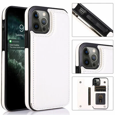 Funda tipo billetera de cuero magnética para iPhone 16 Pro 15 14 Plus 13 12 Pro Foto 1 de 4