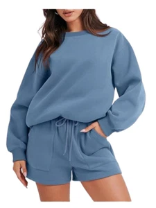 NEW ANRABESS Women’s 2-Piece Outfits Oversized Sweat Shorts Lounge Set S - Picture 1 of 8