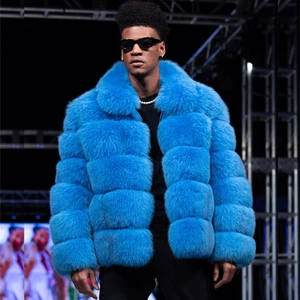 Mens Warm Real Fox Fur Lapel Collar Bomber Jackets Male Boy Genuine Fox Fur Coat - Picture 1 of 5