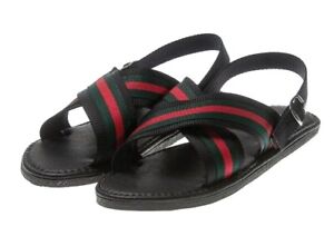 Men's Guys Flat Rubber and leather Slides Web sandal  Stripe Sandals comfortable