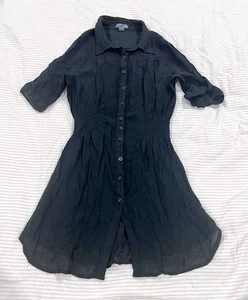 Top túnica poesía mezcla lino talla L negro Henley plisado sostenible neutro fluido - Imagen 1 de 13