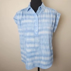 Calvin Klein Chiffon NWT Blouse 3/4 Front Button Short Sleeve X-Small Blue - Picture 1 of 13