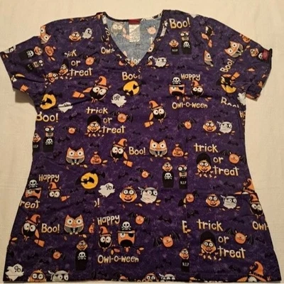 Halloween women's size XL purple scrub top uniform top, VGUC - Image 1 of 4