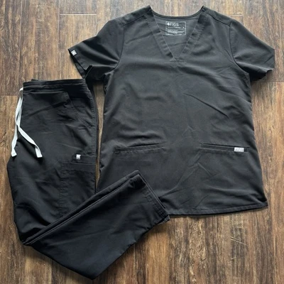 Figs Scrub Set Women's Yola High Skinny Pants Size M/P & Casma Top Size M Black - Image 1 of 4