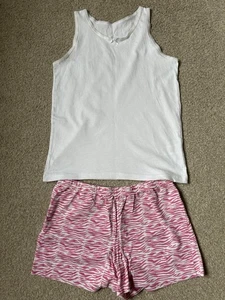 Girls White Vest & Pink/ White Shorts Size 11-12 Yrs - Picture 1 of 4