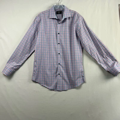 Camisa de vestir Nordstrom para hombre 151/2 sin hierro manga larga cuello extendido azul rosa Foto 1 de 4