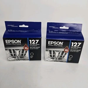 2 NEW GENUINE OEM EPSON 127 XL HIGH CAPACITY BLACK INK CARTRIDGES EXPIRED 09/22 - Picture 1 of 8