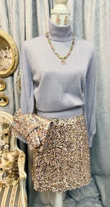 Neu mit Etikett rosa blau Pailletten Rock mit Tasche und Bluse Größe 10 (L) und Schmuck - Bild 1 von 12