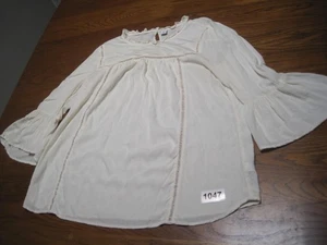 OLD NAVY Womans Sheer Lace White Blouse sz M Tall Casual Collar Bell Ruffles - Picture 1 of 12