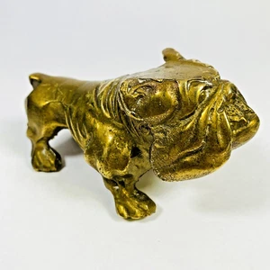 Vintage Solid Brass Bulldog Figurine Paperweight Rare 4" - Heavy Collectible Dog - Picture 1 of 11