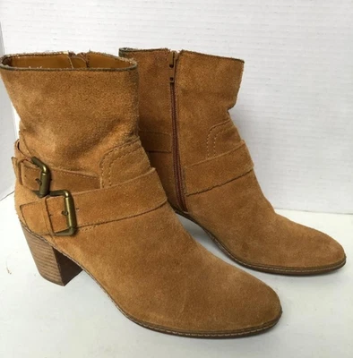 Botas Liz Claiborne Cuero Gamuza Tostado Tacón Apilado Cremallera Lateral Elegantes Talla 7 Foto 1 de 4