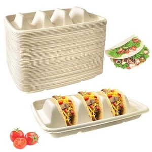 50PCS Disposable Taco Holder for Party Plates with 3 Dividers Holders for Tray - Picture 1 of 7