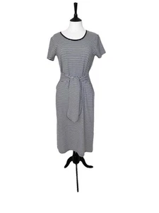 GREAT PLAINS LONDON .. White & Black Stripe Short Sleeve Front Tie Dress Sz M - Picture 1 of 5