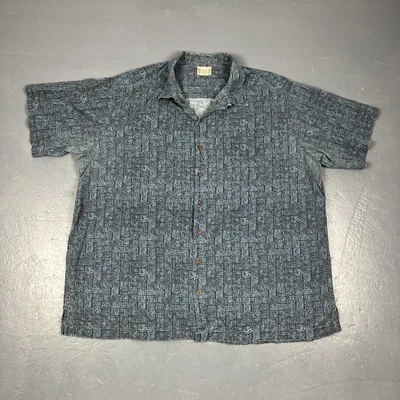 LL Bean Traditional Fit Mens XXL Tall Blue Tribal Hawaiian Batik Tiki Button - Image 1 of 4