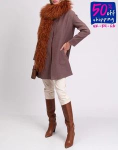 RRP €493 MANILA GRACE Coat IT42 US6 UK10 M Lined Striped Snap Front Round Neck  - Picture 1 of 12