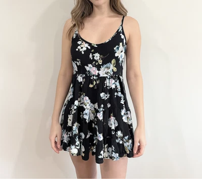 Brandy Melville Floral Mini Dress Black White Pink Small Cotton Viscose - Image 1 of 4