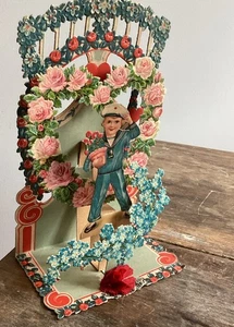 Vintage 3-D Valentine’s Day honeycomb sailor greeting card 1920s Germany Pop-up - Imagen 1 de 6