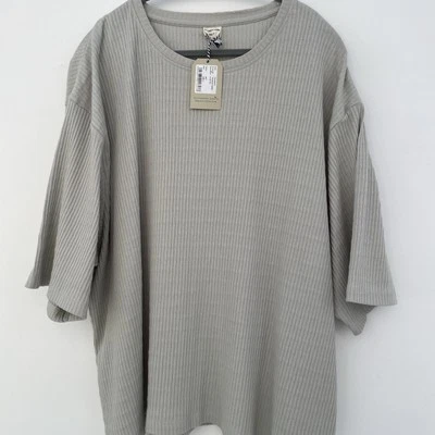 Turtledove London Elsie Tee Size 3 (UK18-22) Sky Grey Relaxed Fit Ribbed Cotton - Image 1 of 4