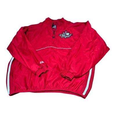 Chaqueta de béisbol 1/4 cremallera emitida por el equipo talla XL roja Majestic Team Canada Foto 1 de 4