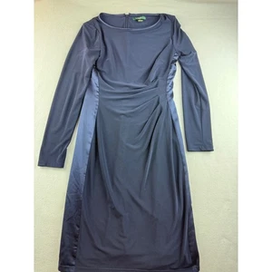 Lauren Ralph Lauren Navy Blue Dress Ruched Sheath Career Cocktail Party Size 8 - Picture 1 of 8