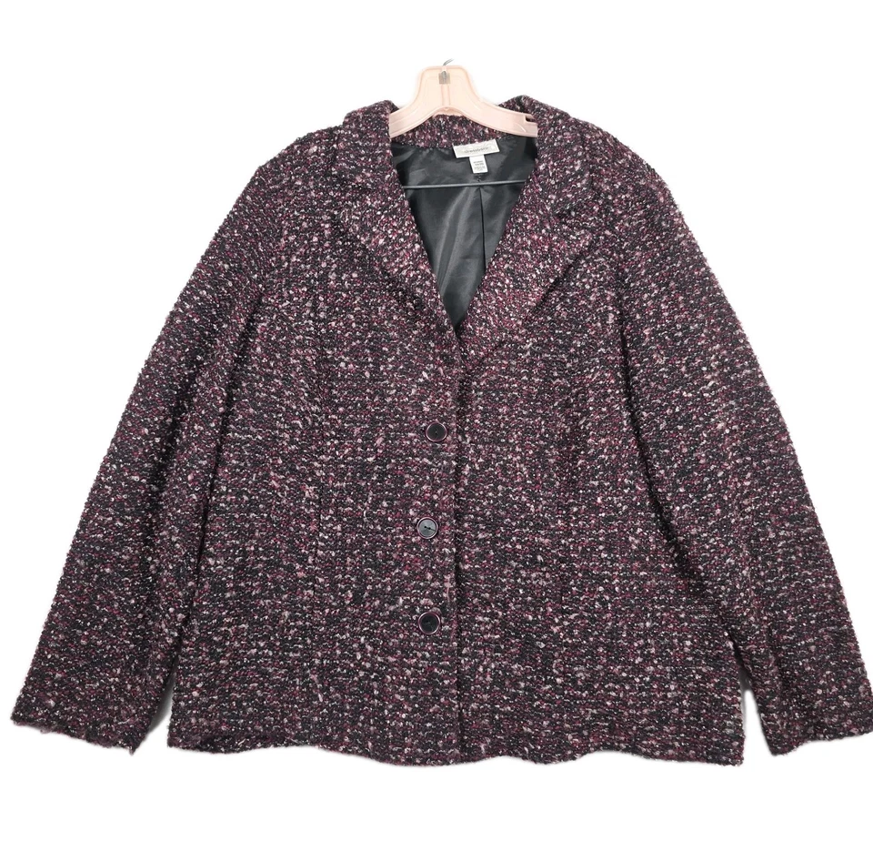 Dress Barn Jacket Women's Size 18/20 Made in USA Black White Red Nubby Tweed - Изображение 1 из 4