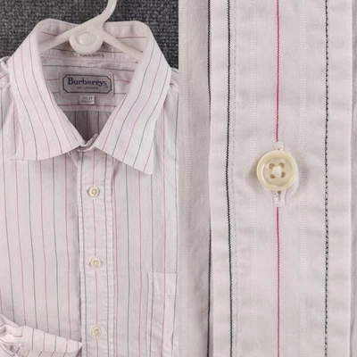 Burberry Red White USA Striped 15.5 33 London Cotton Shirt Long Sleeve Button Up - Image 1 of 4