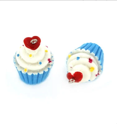 4 подвески для кексов 3D смола с серебристой петлей - синий и белый - K117 NEW2 - Изображение 1 из 2
