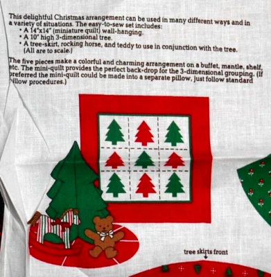 1 yard CHRISTMAS tree & quilt panel RED & GREEN COTTON fabric quilt, craft & sew - Image 1 of 4