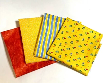 Paquete de 4 FQ Fat Quarter tela - vibrantes patrones florales a rayas colcha artesanías Foto 1 de 3