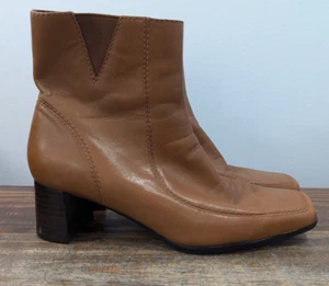 Nine West Booties Leather Camel Zip WNHOWIROLL Elastic Square Toe 2" Heel, 6M - Picture 1 of 11