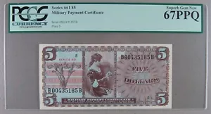 1968-69 Series 661 $5 Military Payment Certificate MPC PCGS Superb Gem New 67PPQ - Picture 1 of 3