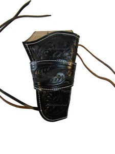 Leather Gun Holster OWB Long Barrel Fit Floral Tooled Black - Right Handed - Picture 1 of 3