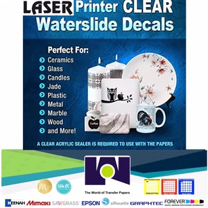 Waterslide Decal Transfer Paper for Art and Crafts Clear LASER 20 Sh 8.5”x11”